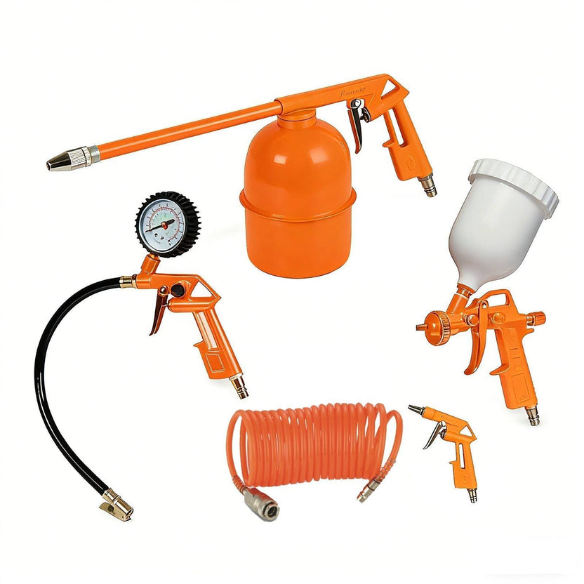 5 Pc Air Tool Kit Tire Inflator Spray Gun Air Duster Wash Gun Recoil Hose Main image
