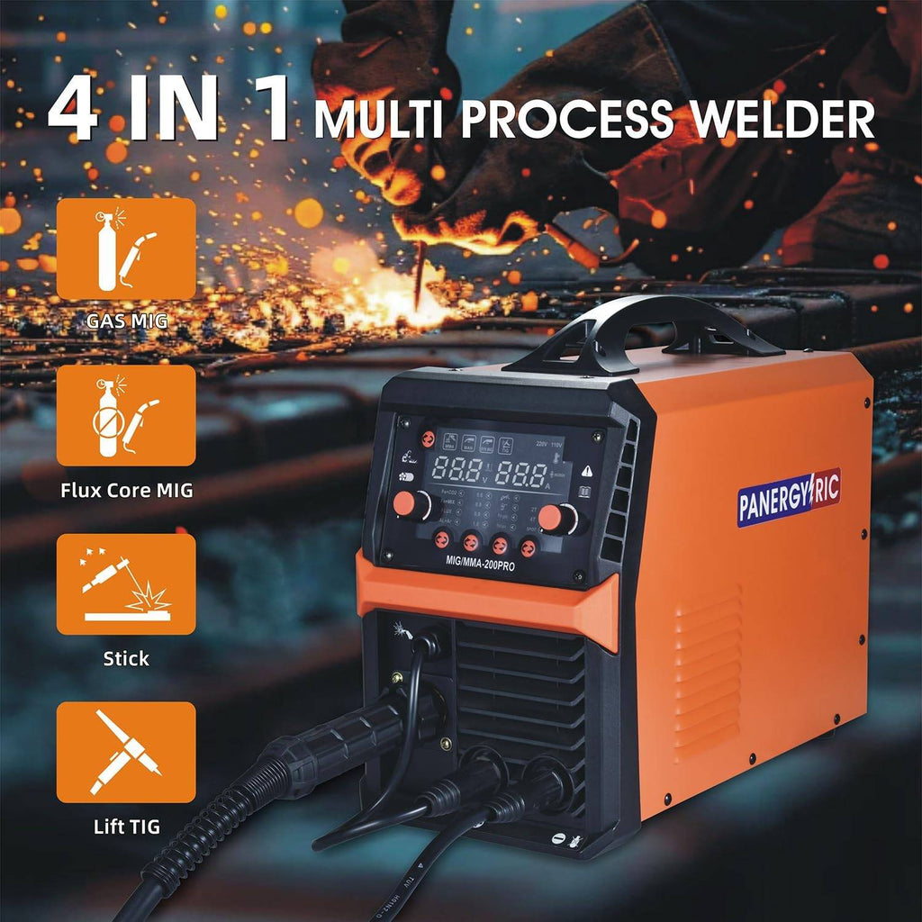 Multi-process welding machine with LCD display for MIG, flux core, stick, and TIG welding