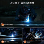 Smart digital screen display on welding machine showing voltage and settings