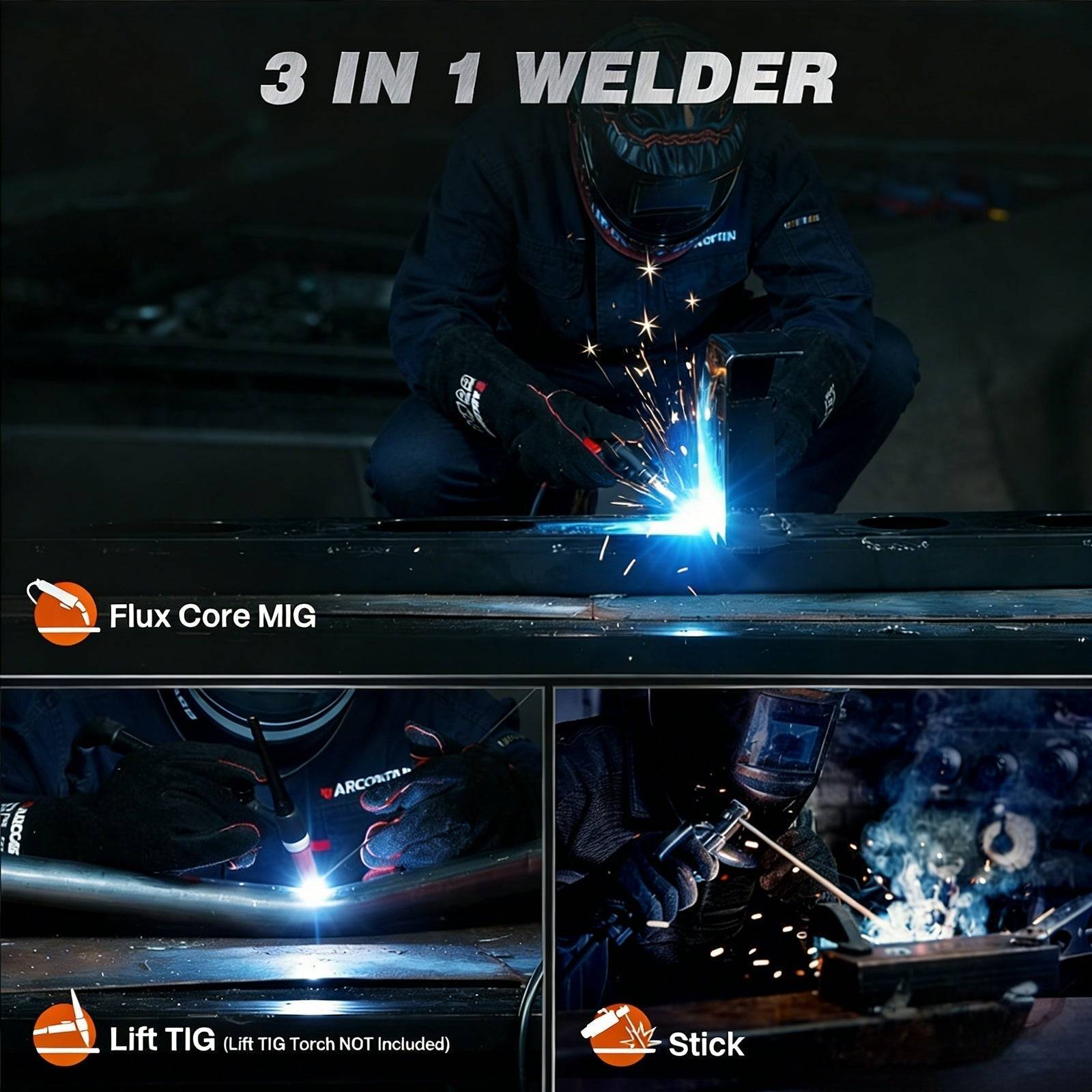 Smart digital screen display on welding machine showing voltage and settings