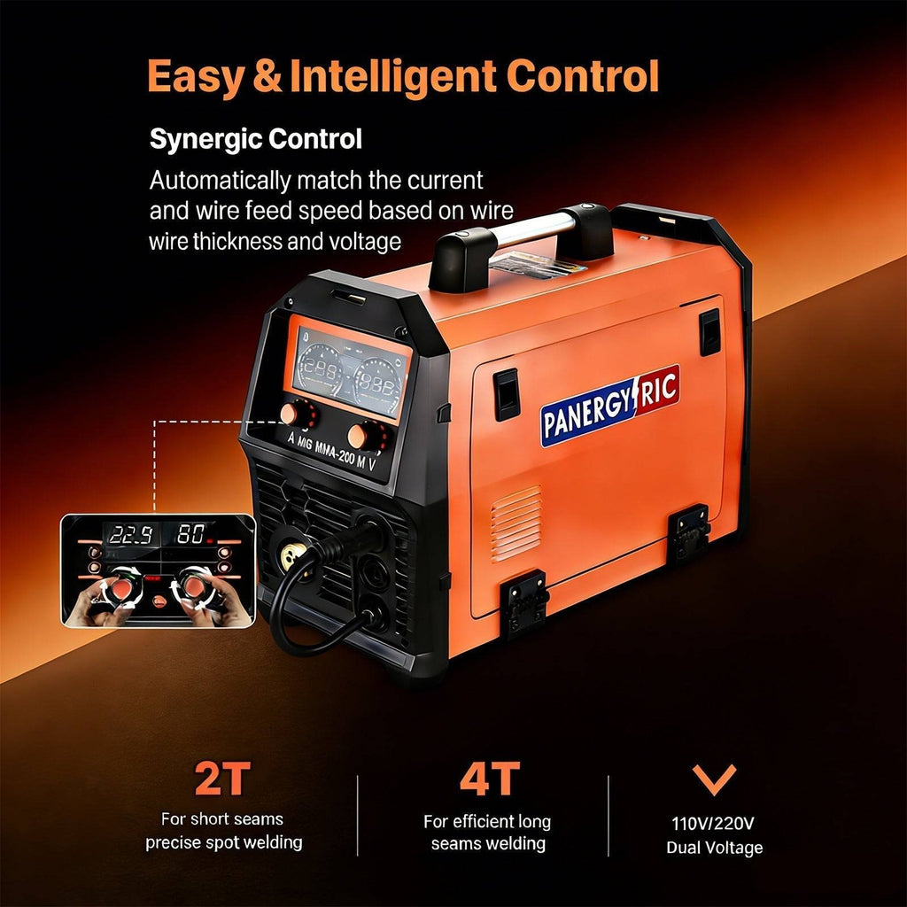 Welding machine with LCD display and control knobs