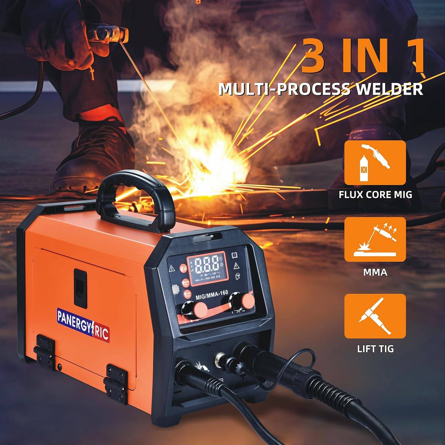 160A 3-in-1 MIG welder with digital display for DIY projects