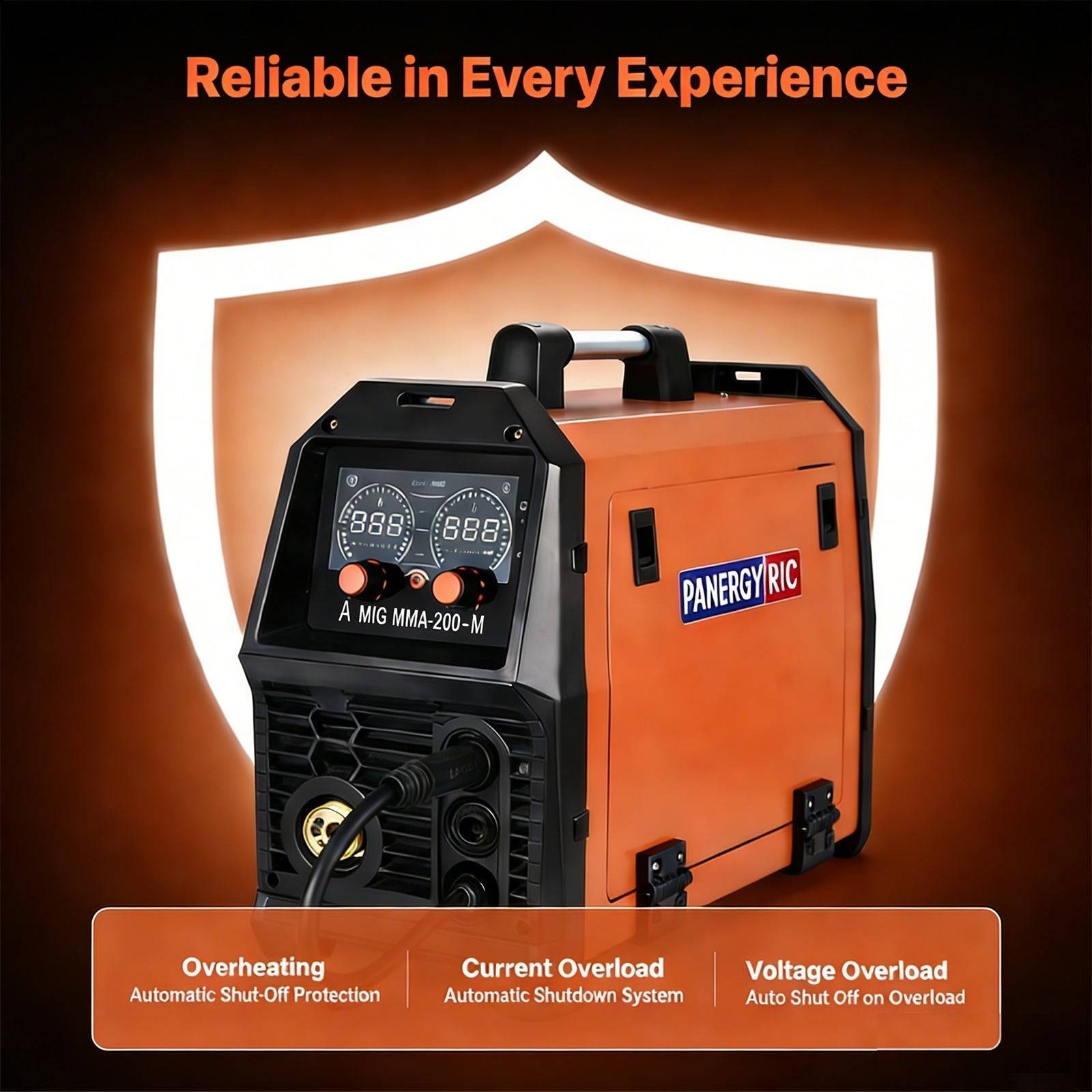 Welding machine with digital display and control knobs