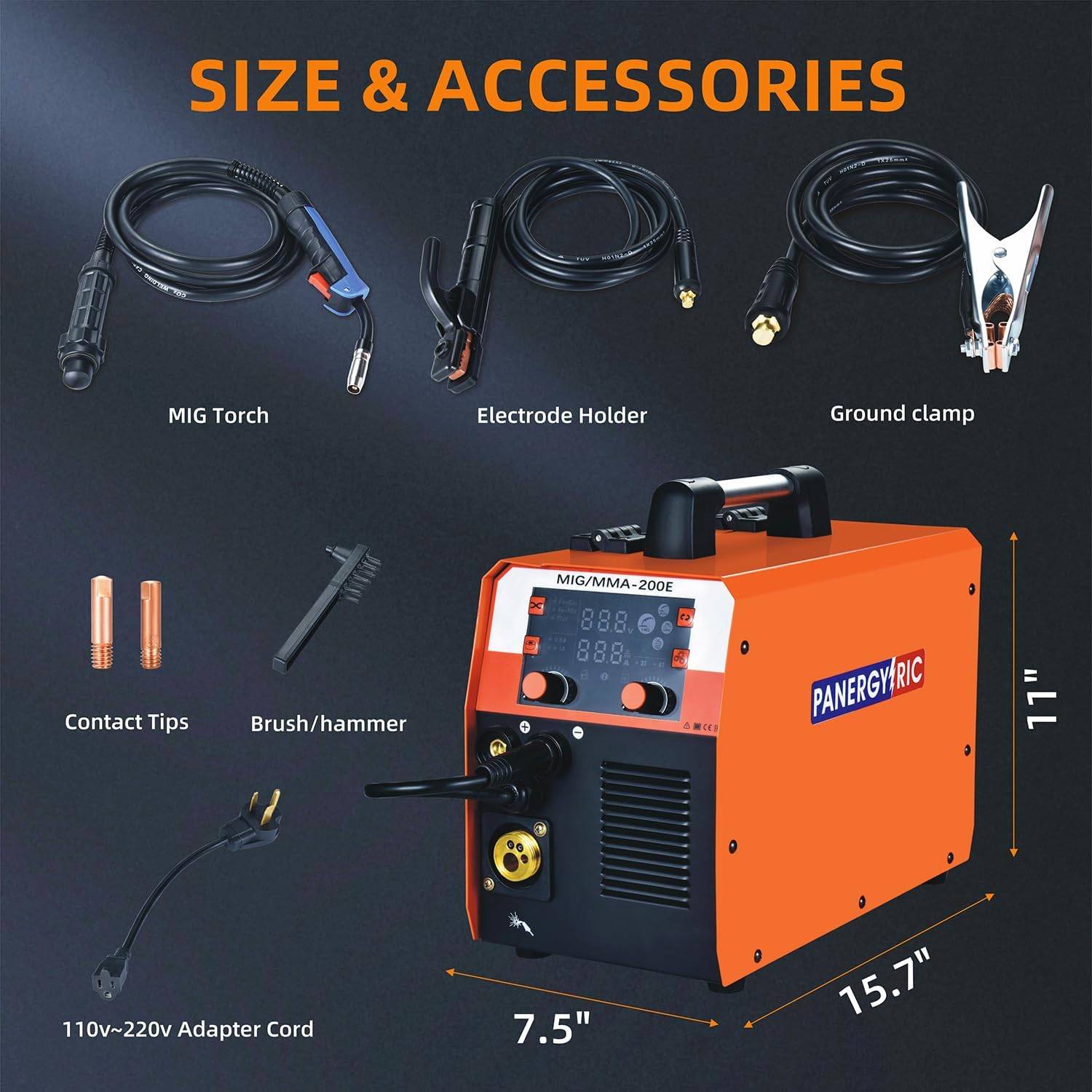 Welding machine with accessories, portable 200A MIG/TIG/Stick welder, dual voltage